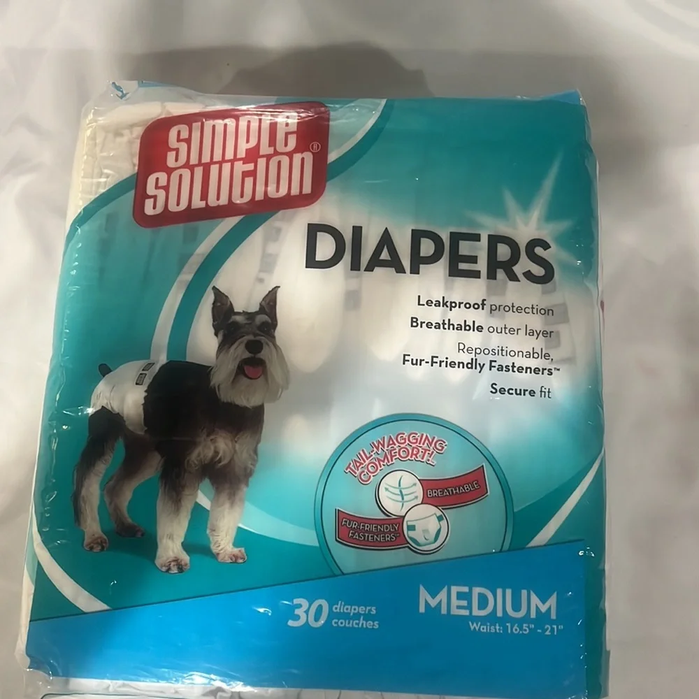 Simple solution disposable doggy diapers BRAND NEW medium waist 16.5” to 21”
